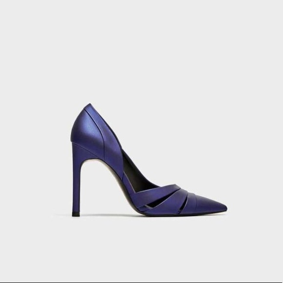 ZARA ASYMMETRIC HIGH HEEL COURT SHOES BRAND NEW WTH TAGS AND BOX US 7.5 BLUE - Picture 2 of 4